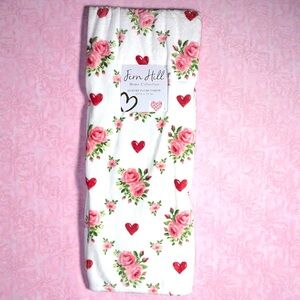 Valentine Plush Blanket White w/ Red Pink Hearts & Roses Valentines NEW NWT